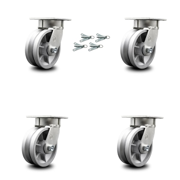 5 Inch Kingpinless V Groove Semi Steel Wheel Swivel Caster Set with Swivel Lock